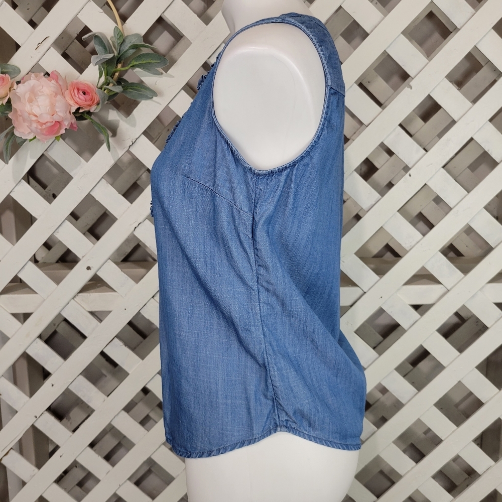 Talbots Tencel Ruffle Sleeveless Blouse Size Small Petite - Picture 2 of 5